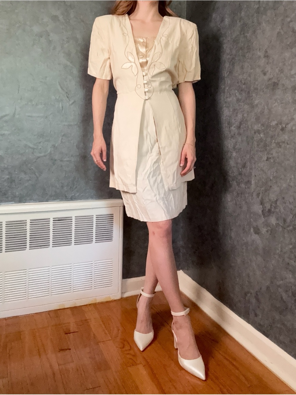 Vintage Maren 1980s Courthouse Wedding Dress • Cream Satin & Overlay